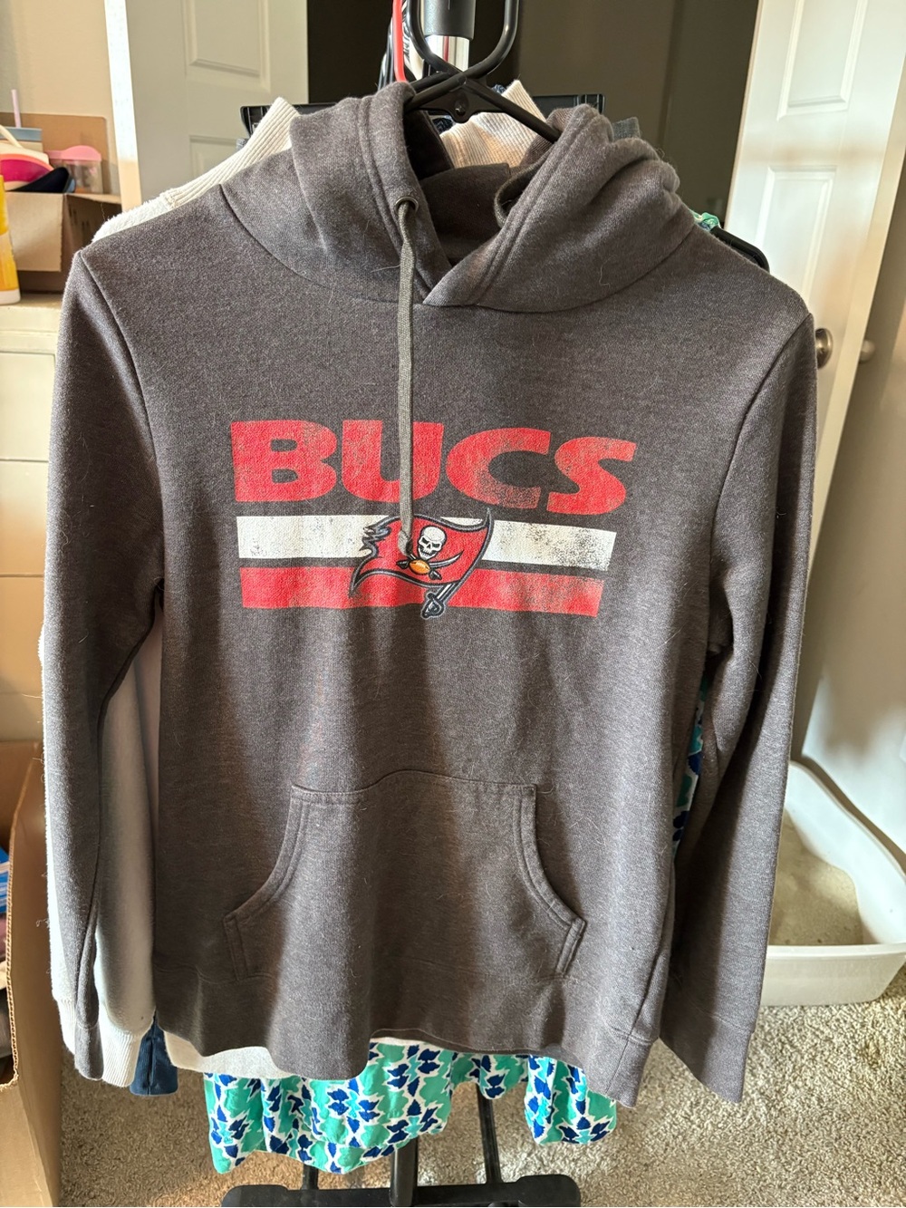 Fanatics Gray Hoodie with Red and White BUCS Logo